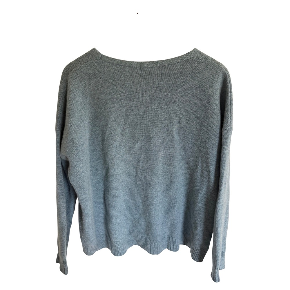 Garnet Hill 100% Cashmere V-Neck Sweater Dusty Blue Twisted Front Relaxed Large - Picture 3 of 8
